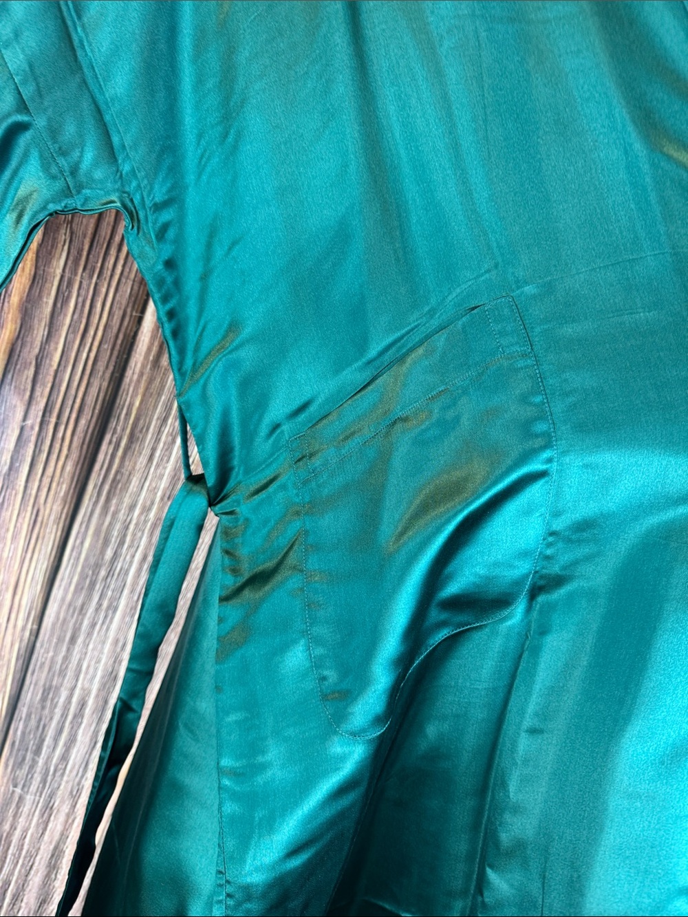 Vintage Pearl Teal Silk Kimono Robe - Picture 8 of 12